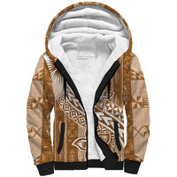Tonga Kupesi Ngatu Sherpa Hoodie Vintage Brown Plumeria