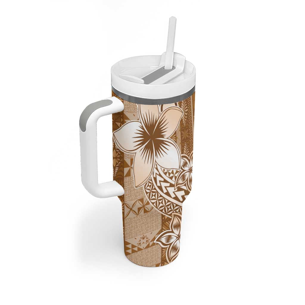 Tonga Kupesi Ngatu Tumbler With Handle Vintage Brown Plumeria