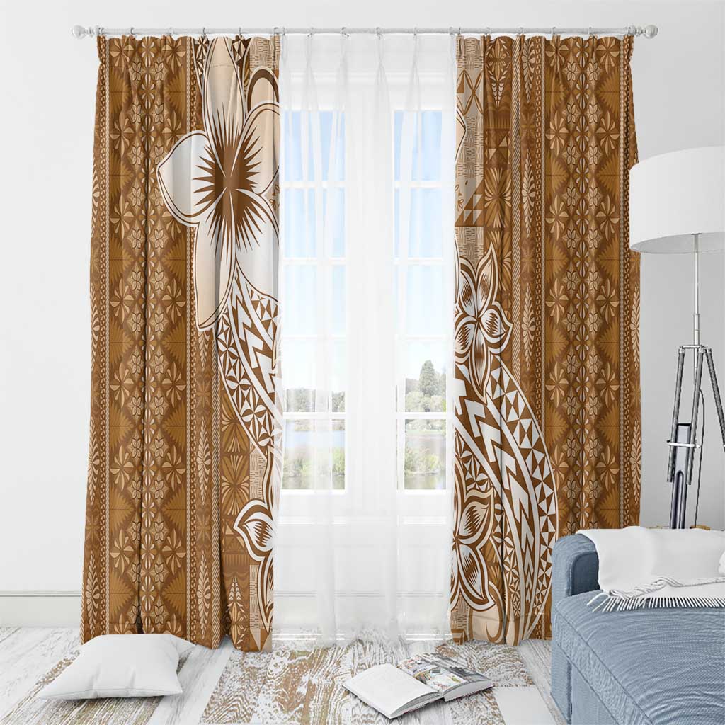 Tonga Kupesi Ngatu Window Curtain Vintage Brown Plumeria