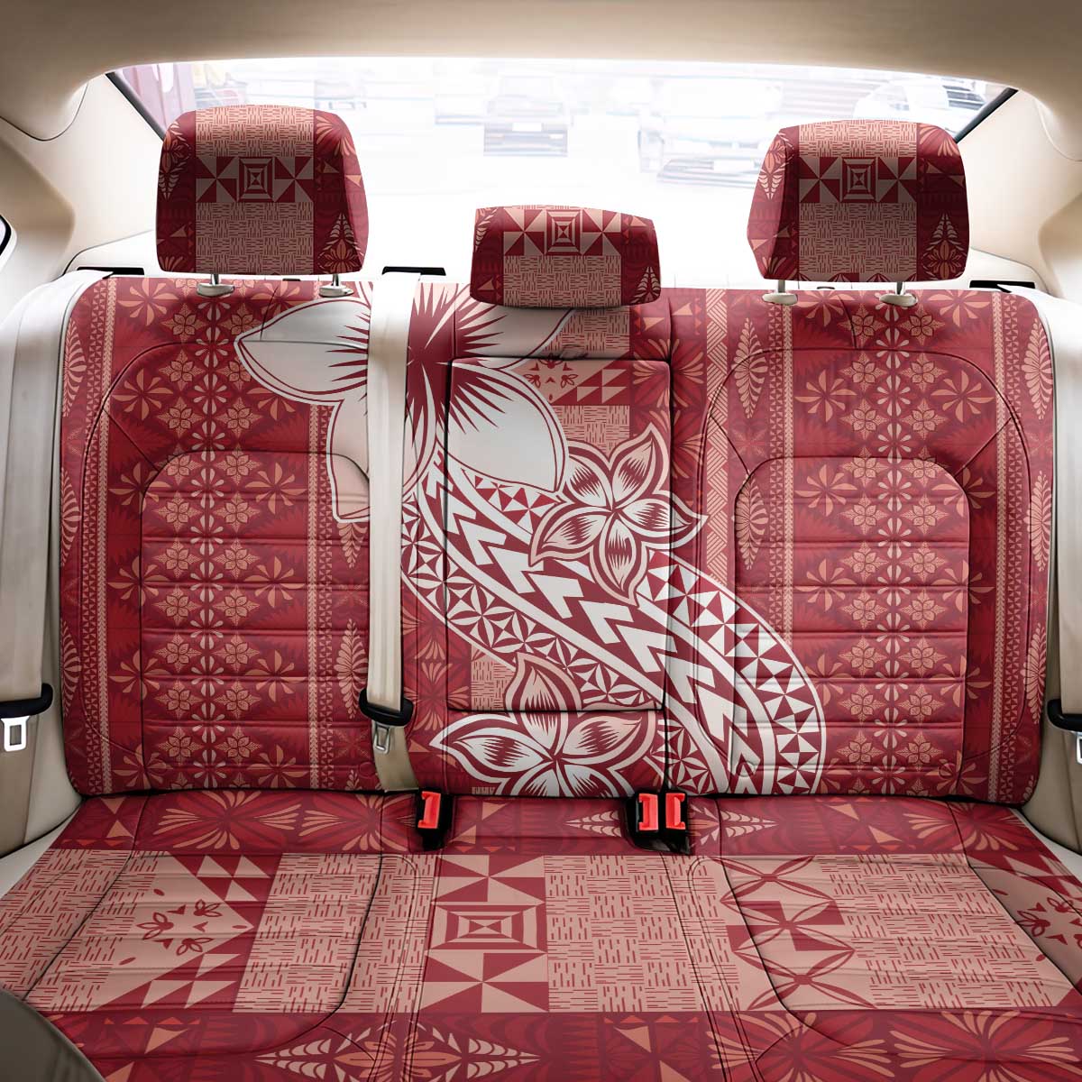 Tonga Kupesi Ngatu Back Car Seat Cover Vintage Red Plumeria