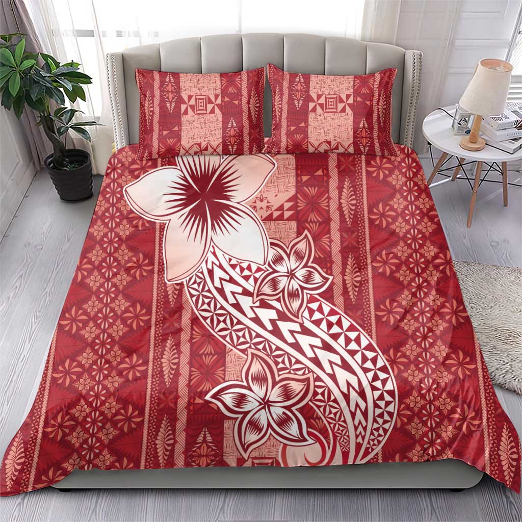 Tonga Kupesi Ngatu Bedding Set Vintage Red Plumeria