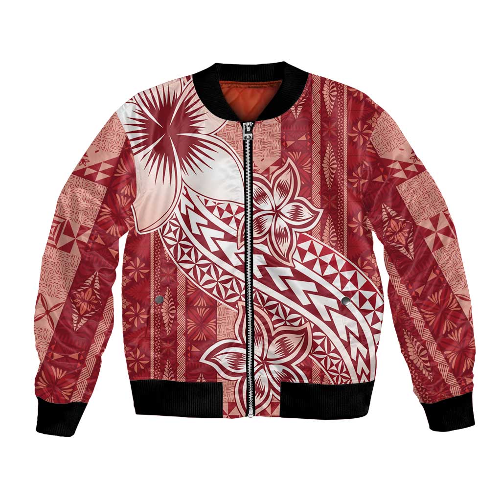 Tonga Kupesi Ngatu Bomber Jacket Vintage Red Plumeria