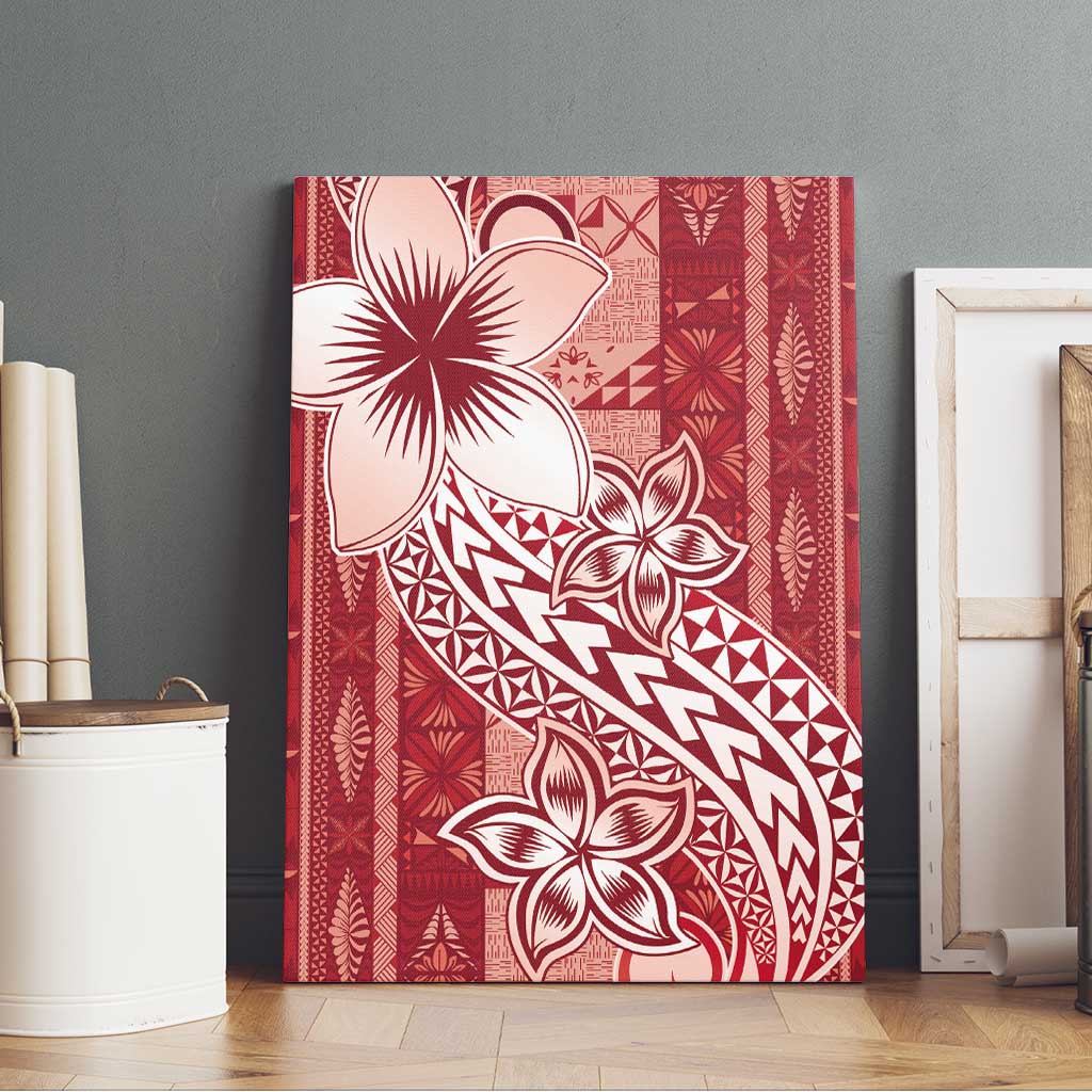 Tonga Kupesi Ngatu Canvas Wall Art Vintage Red Plumeria