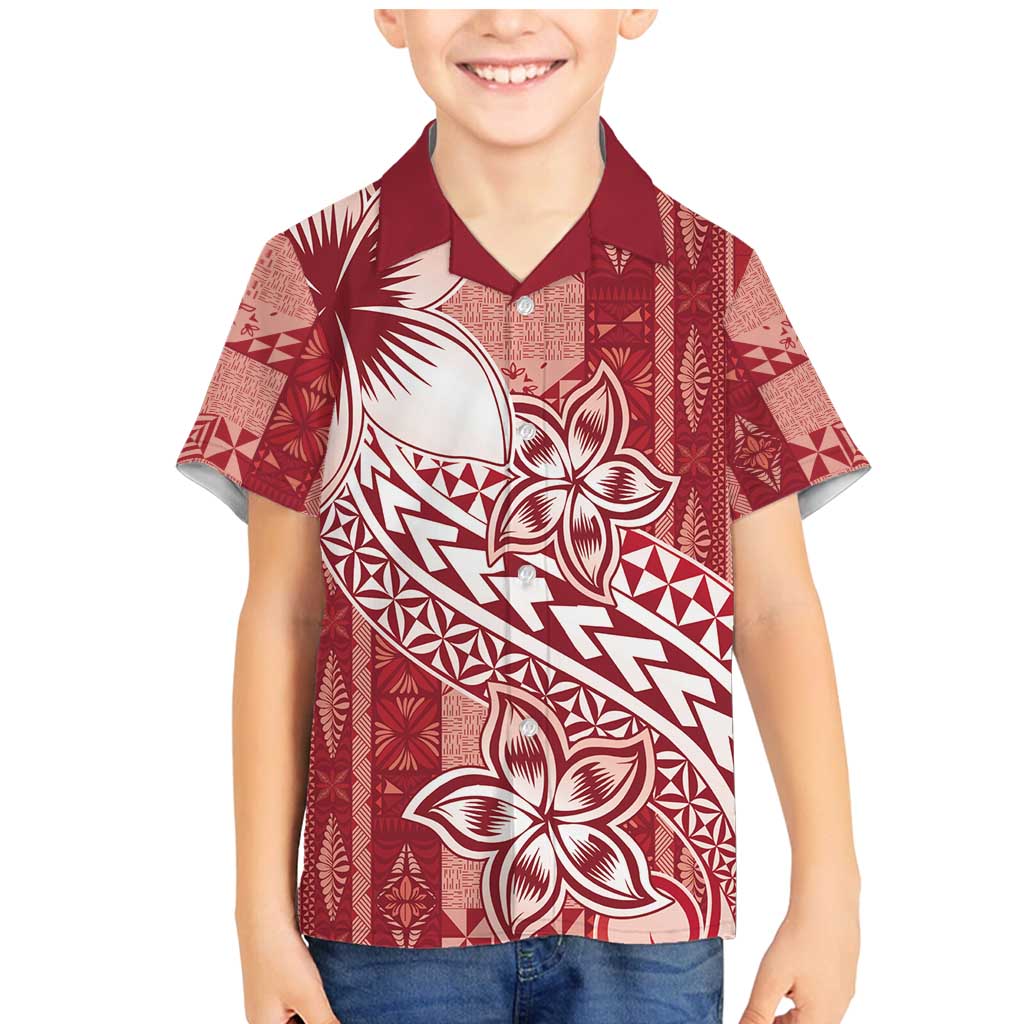 Tonga Kupesi Ngatu Family Matching Mermaid Dress and Hawaiian Shirt Vintage Red Plumeria