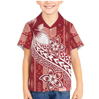 Tonga Kupesi Ngatu Family Matching Mermaid Dress and Hawaiian Shirt Vintage Red Plumeria