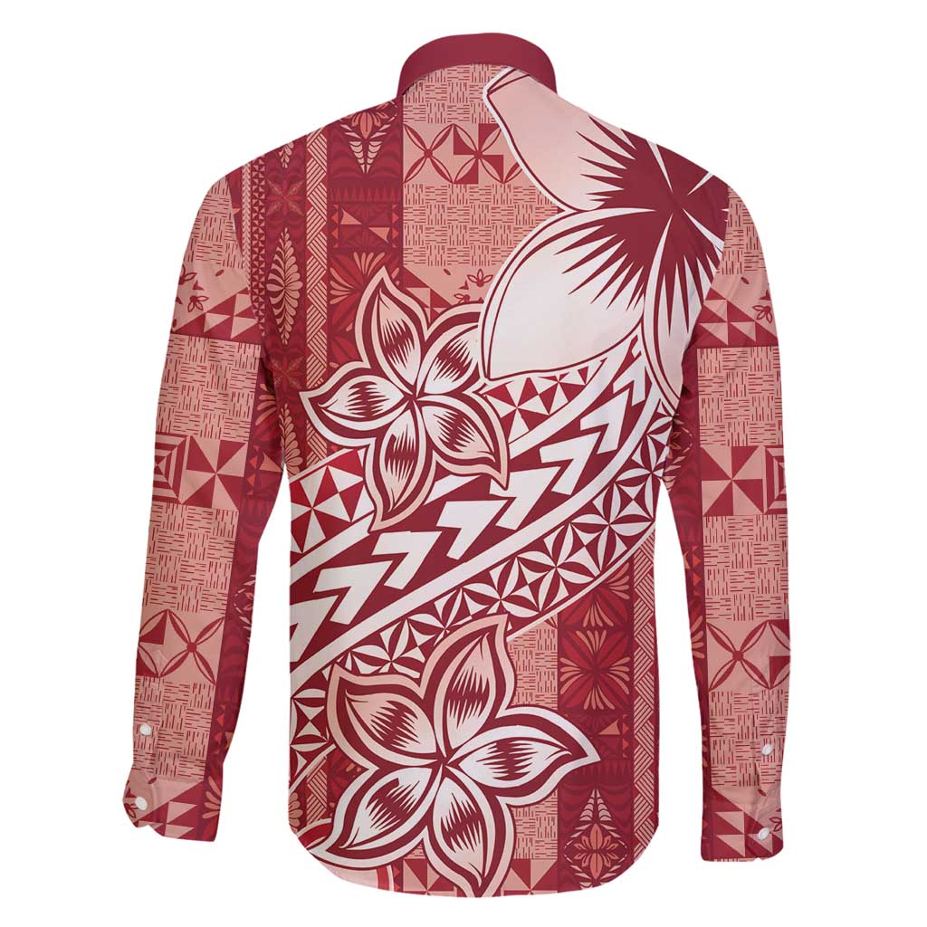 Tonga Kupesi Ngatu Family Matching Puletasi and Hawaiian Shirt Vintage Red Plumeria