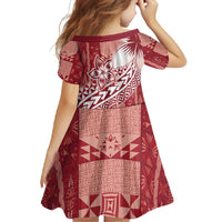 Tonga Kupesi Ngatu Family Matching Short Sleeve Bodycon Dress and Hawaiian Shirt Vintage Red Plumeria