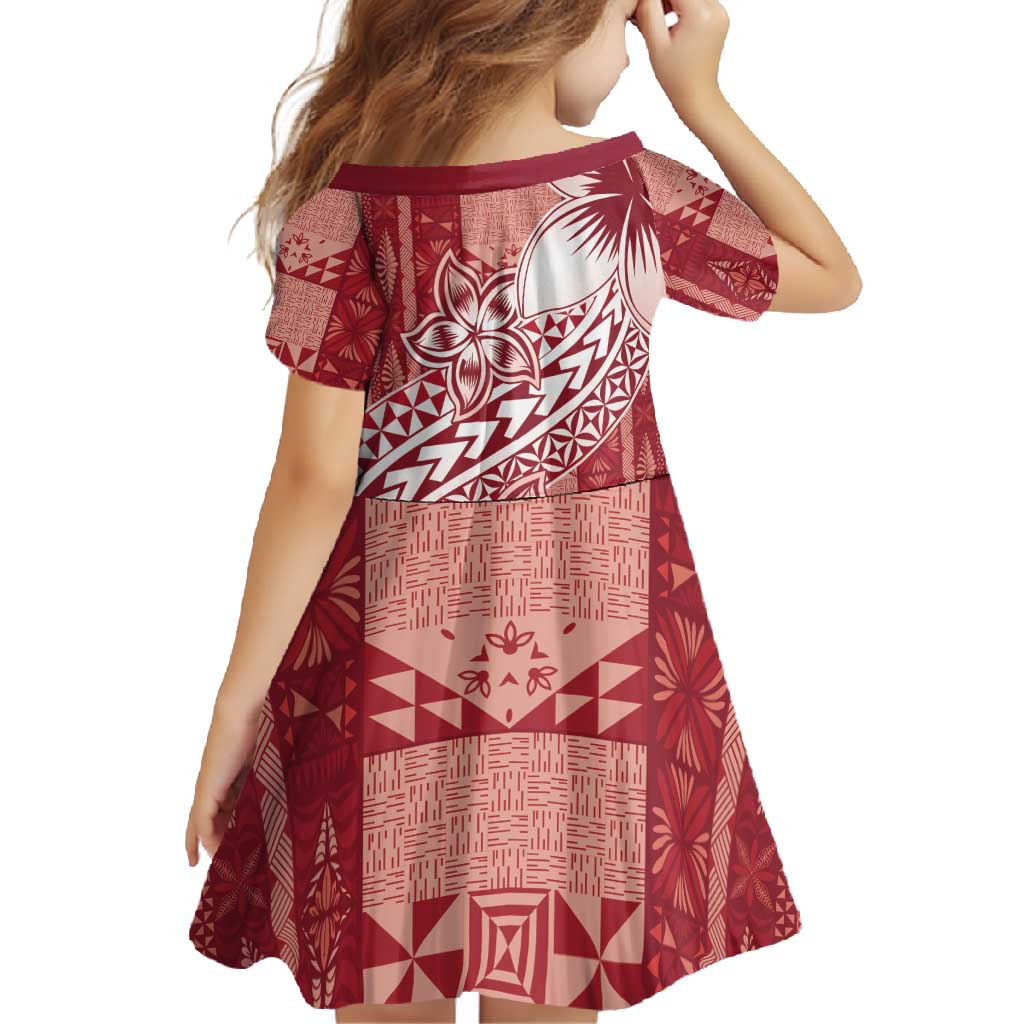 Tonga Kupesi Ngatu Family Matching Tank Maxi Dress and Hawaiian Shirt Vintage Red Plumeria