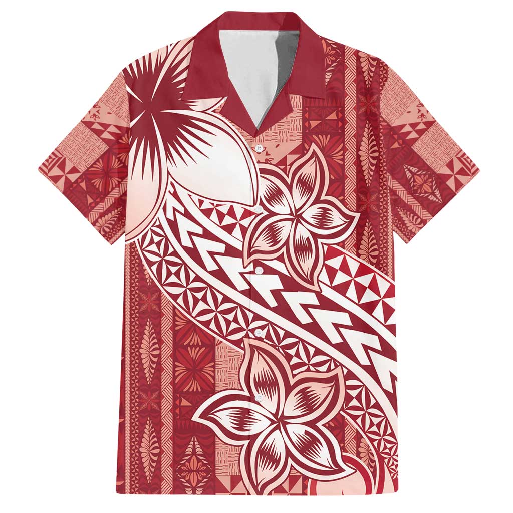 Tonga Kupesi Ngatu Family Matching Tank Maxi Dress and Hawaiian Shirt Vintage Red Plumeria
