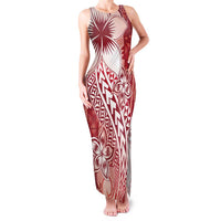 Tonga Kupesi Ngatu Family Matching Tank Maxi Dress and Hawaiian Shirt Vintage Red Plumeria