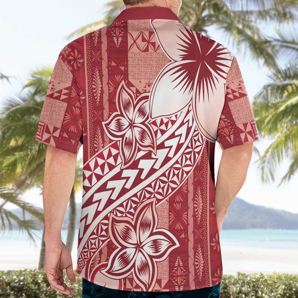 Tonga Kupesi Ngatu Hawaiian Shirt Vintage Red Plumeria