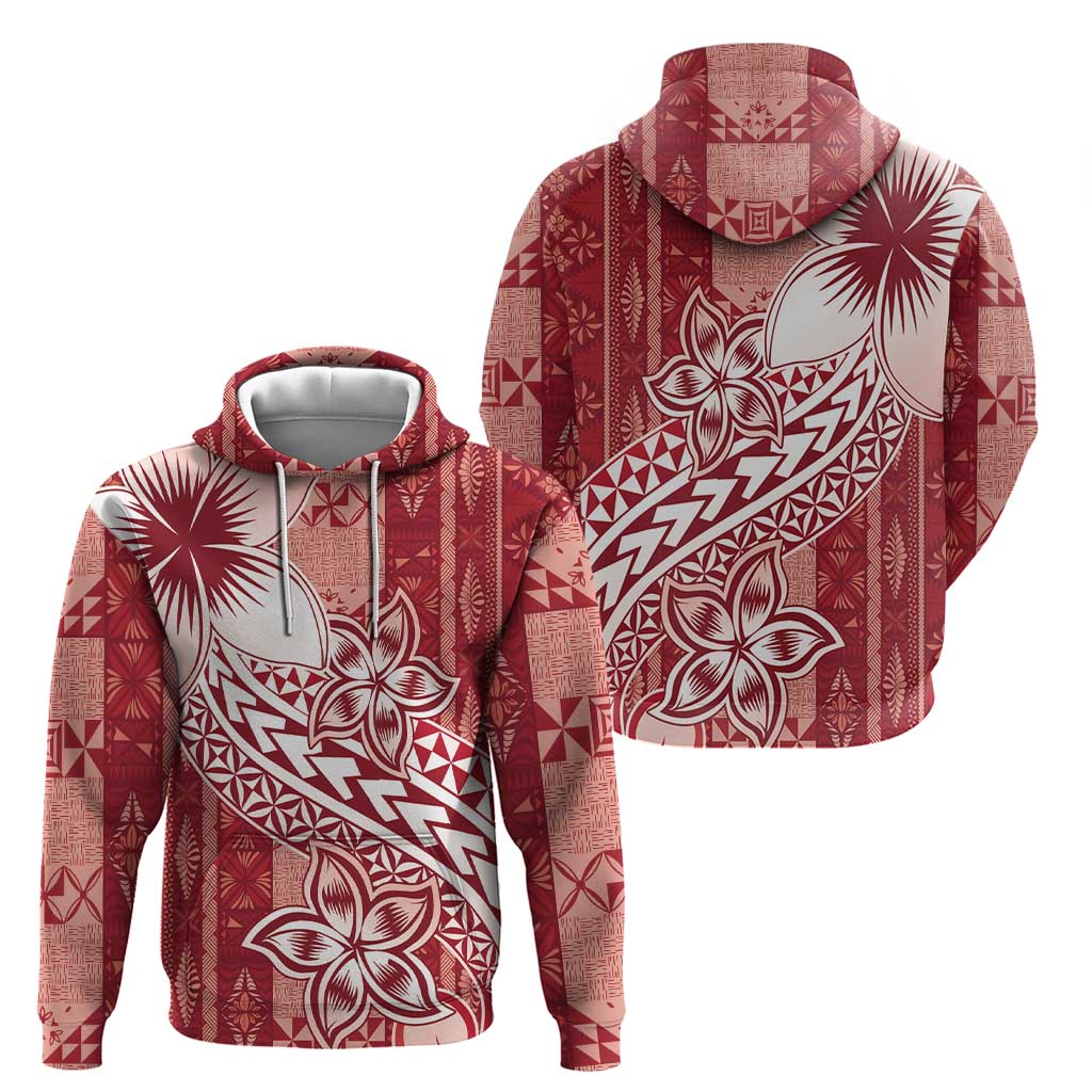 Tonga Kupesi Ngatu Hoodie Vintage Red Plumeria