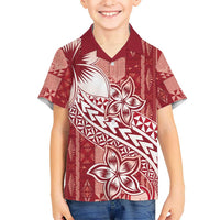Tonga Kupesi Ngatu Kid Hawaiian Shirt Vintage Red Plumeria LT05 Kid Red - Polynesian Pride