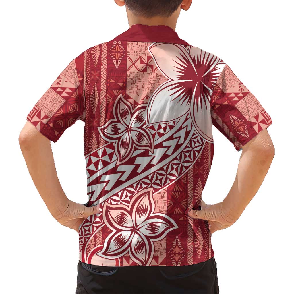 Tonga Kupesi Ngatu Kid Hawaiian Shirt Vintage Red Plumeria LT05 - Polynesian Pride