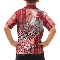Tonga Kupesi Ngatu Kid Hawaiian Shirt Vintage Red Plumeria LT05 - Polynesian Pride