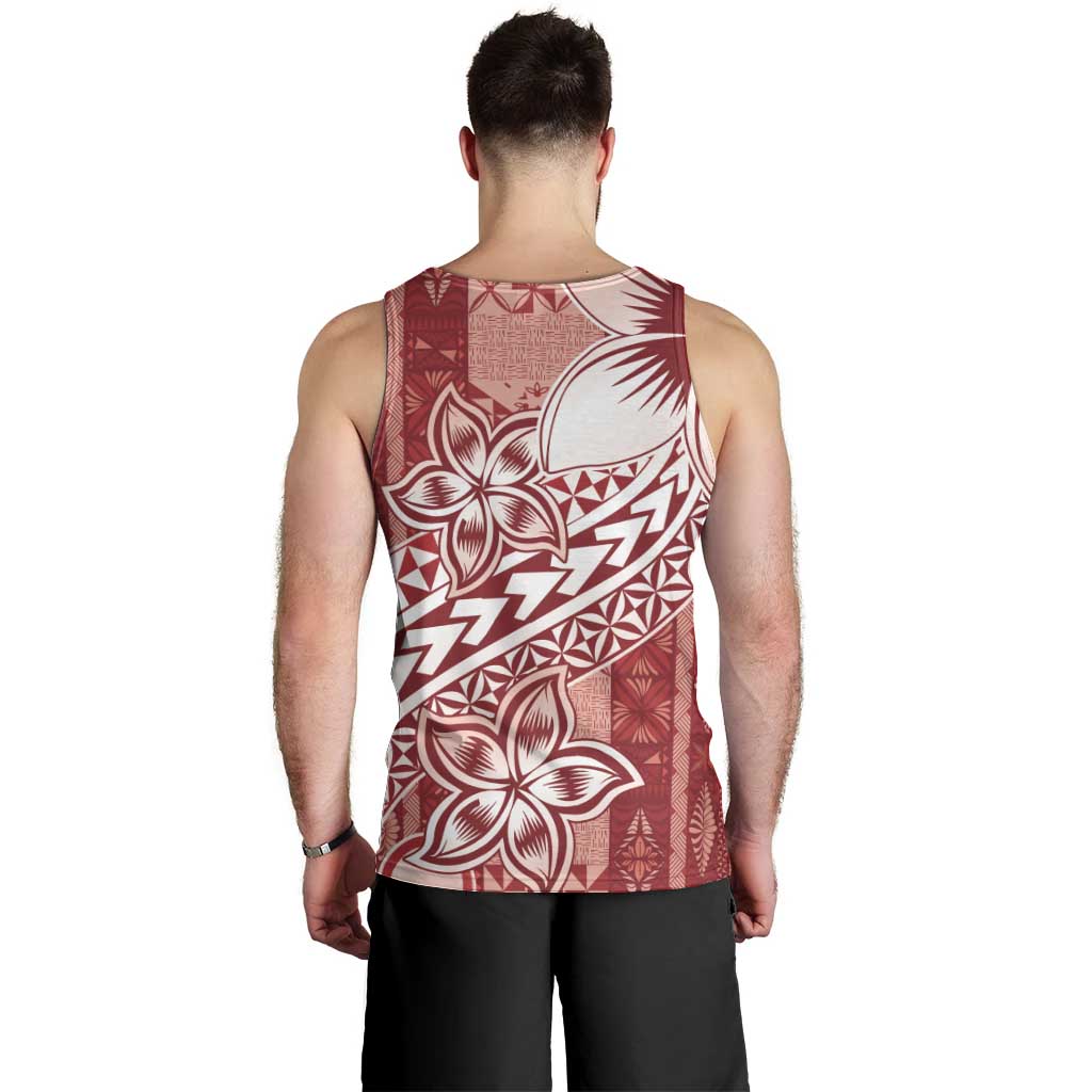 Tonga Kupesi Ngatu Men Tank Top Vintage Red Plumeria