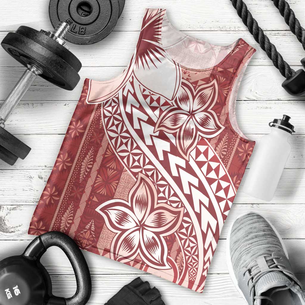 Tonga Kupesi Ngatu Men Tank Top Vintage Red Plumeria