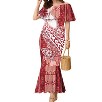 Tonga Kupesi Ngatu Mermaid Dress Vintage Red Plumeria