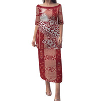 Tonga Kupesi Ngatu Puletasi Vintage Red Plumeria LT05 Long Dress Red - Polynesian Pride