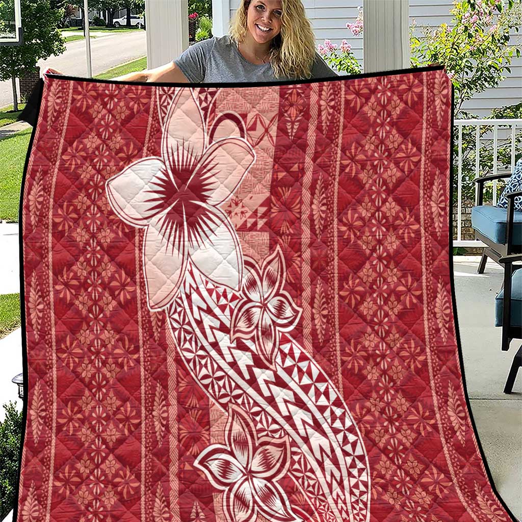 Tonga Kupesi Ngatu Quilt Vintage Red Plumeria