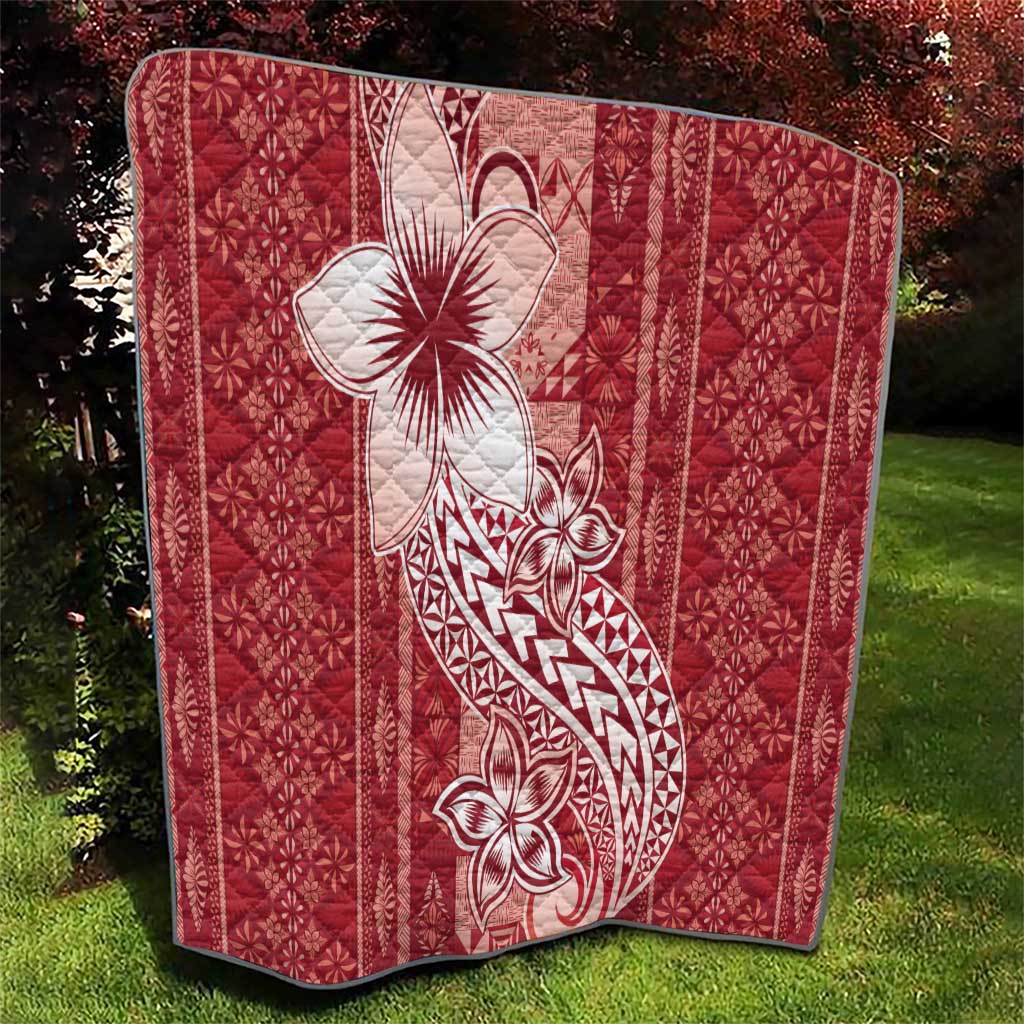 Tonga Kupesi Ngatu Quilt Vintage Red Plumeria