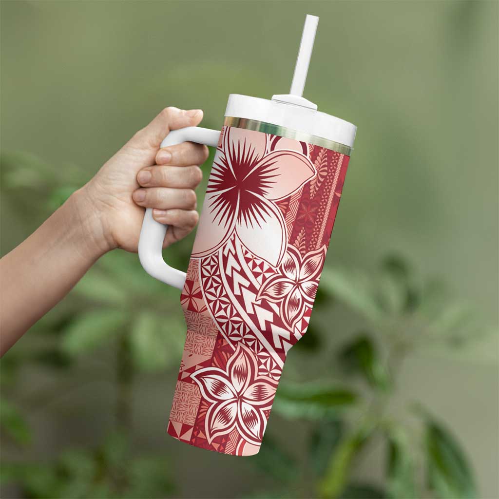 Tonga Kupesi Ngatu Tumbler With Handle Vintage Red Plumeria