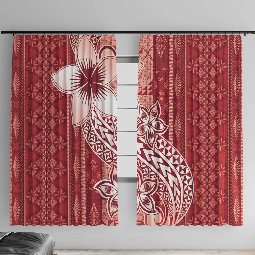 Tonga Kupesi Ngatu Window Curtain Vintage Red Plumeria