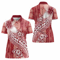 Tonga Kupesi Ngatu Women Polo Shirt Vintage Red Plumeria