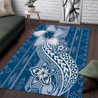Tonga Kupesi Ngatu Area Rug Vintage Blue Plumeria