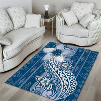 Tonga Kupesi Ngatu Area Rug Vintage Blue Plumeria
