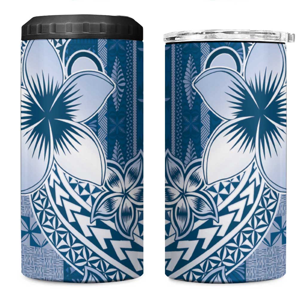 Tonga Kupesi Ngatu 4 in 1 Can Cooler Tumbler Vintage Blue Plumeria