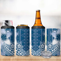 Tonga Kupesi Ngatu 4 in 1 Can Cooler Tumbler Vintage Blue Plumeria