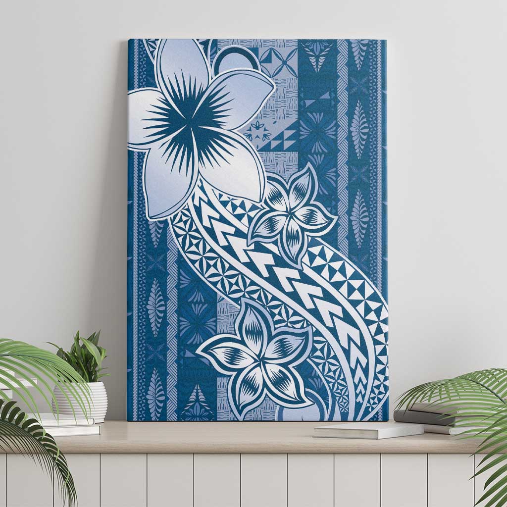 Tonga Kupesi Ngatu Canvas Wall Art Vintage Blue Plumeria