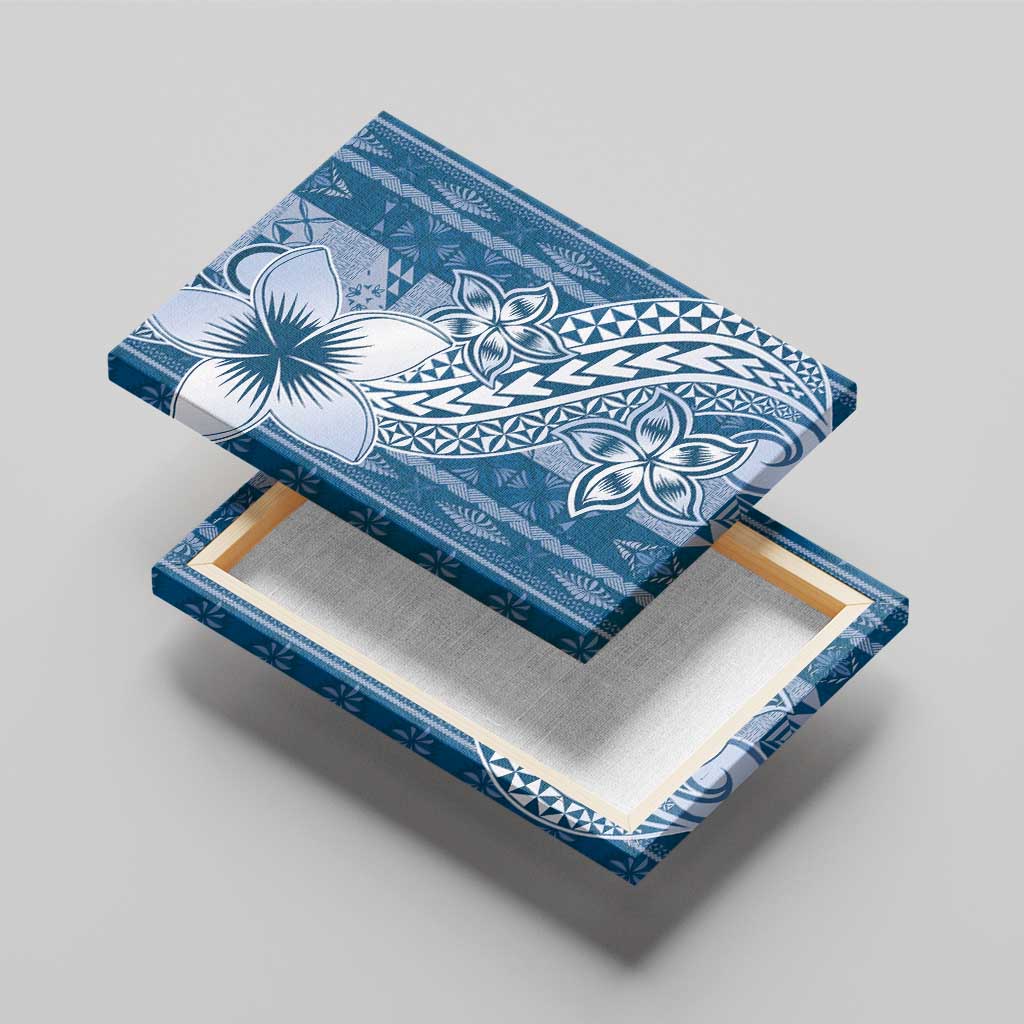 Tonga Kupesi Ngatu Canvas Wall Art Vintage Blue Plumeria