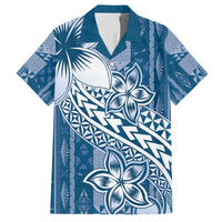 Tonga Kupesi Ngatu Family Matching Long Sleeve Bodycon Dress and Hawaiian Shirt Vintage Blue Plumeria