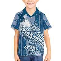 Tonga Kupesi Ngatu Family Matching Tank Maxi Dress and Hawaiian Shirt Vintage Blue Plumeria