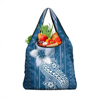 Tonga Kupesi Ngatu Grocery Bag Vintage Blue Plumeria