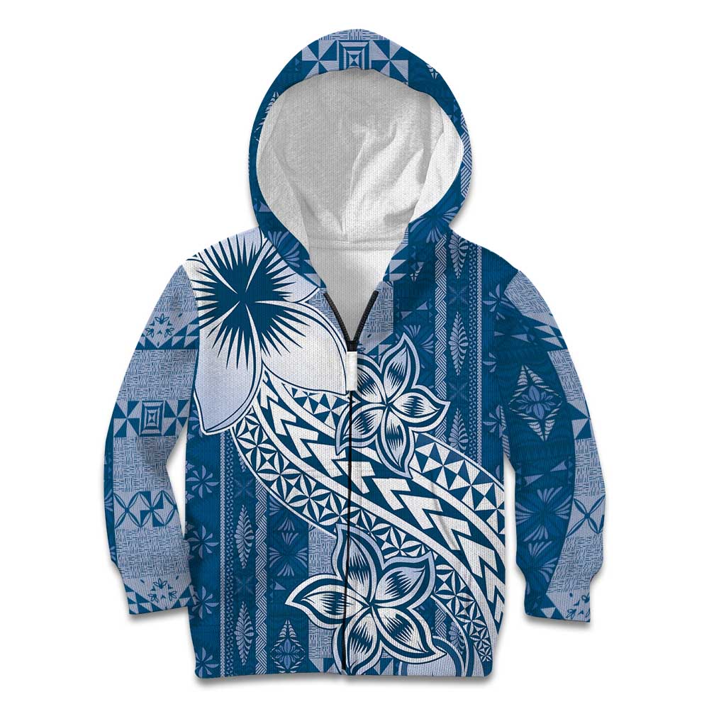 Tonga Kupesi Ngatu Kid Hoodie Vintage Blue Plumeria