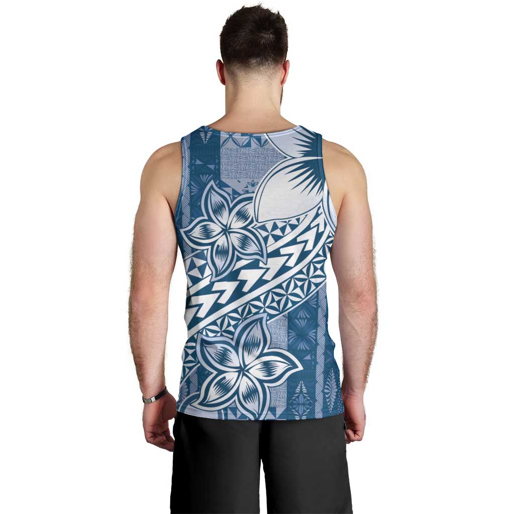 Tonga Kupesi Ngatu Men Tank Top Vintage Blue Plumeria