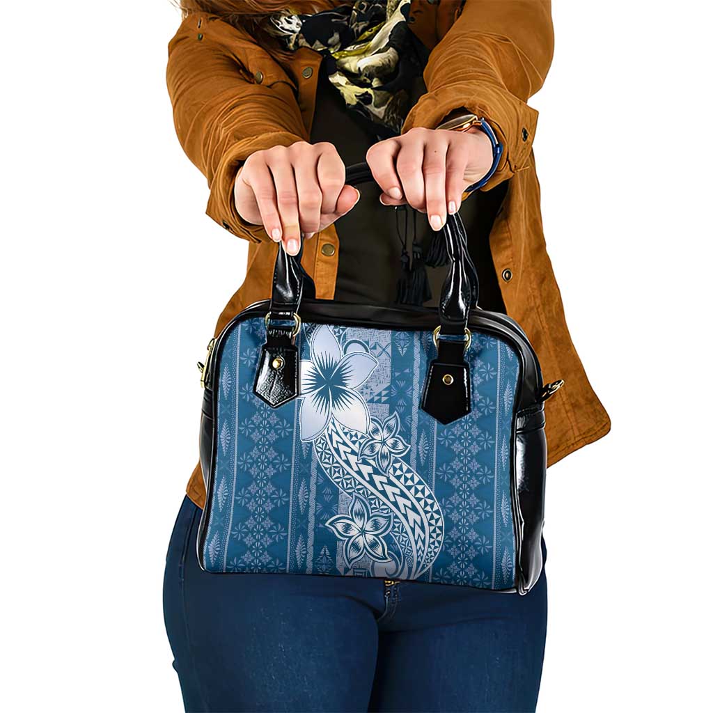 Tonga Kupesi Ngatu Shoulder Handbag Vintage Blue Plumeria