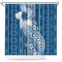 Tonga Kupesi Ngatu Shower Curtain Vintage Blue Plumeria