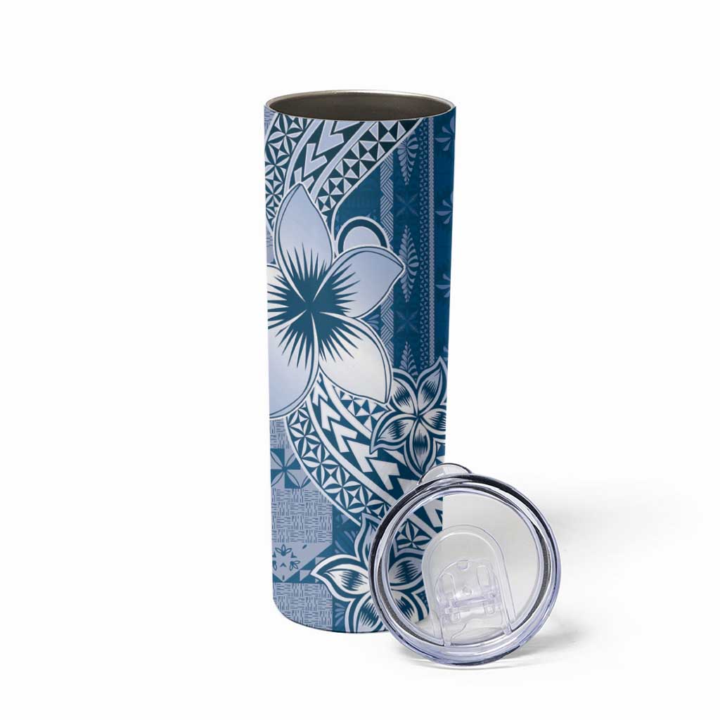Tonga Kupesi Ngatu Skinny Tumbler Vintage Blue Plumeria