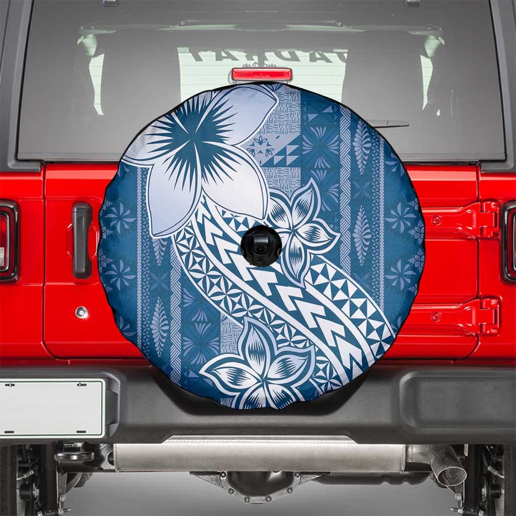Tonga Kupesi Ngatu Spare Tire Cover Vintage Blue Plumeria