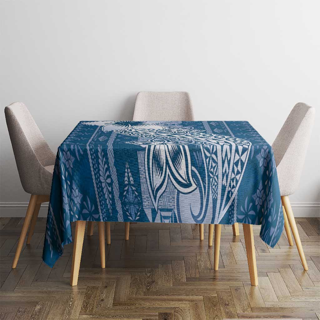 Tonga Kupesi Ngatu Tablecloth Vintage Blue Plumeria