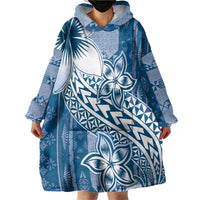 Tonga Kupesi Ngatu Wearable Blanket Hoodie Vintage Blue Plumeria