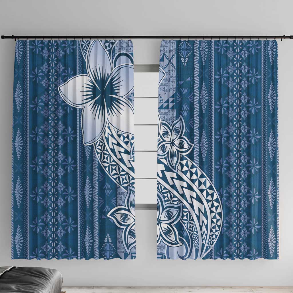 Tonga Kupesi Ngatu Window Curtain Vintage Blue Plumeria