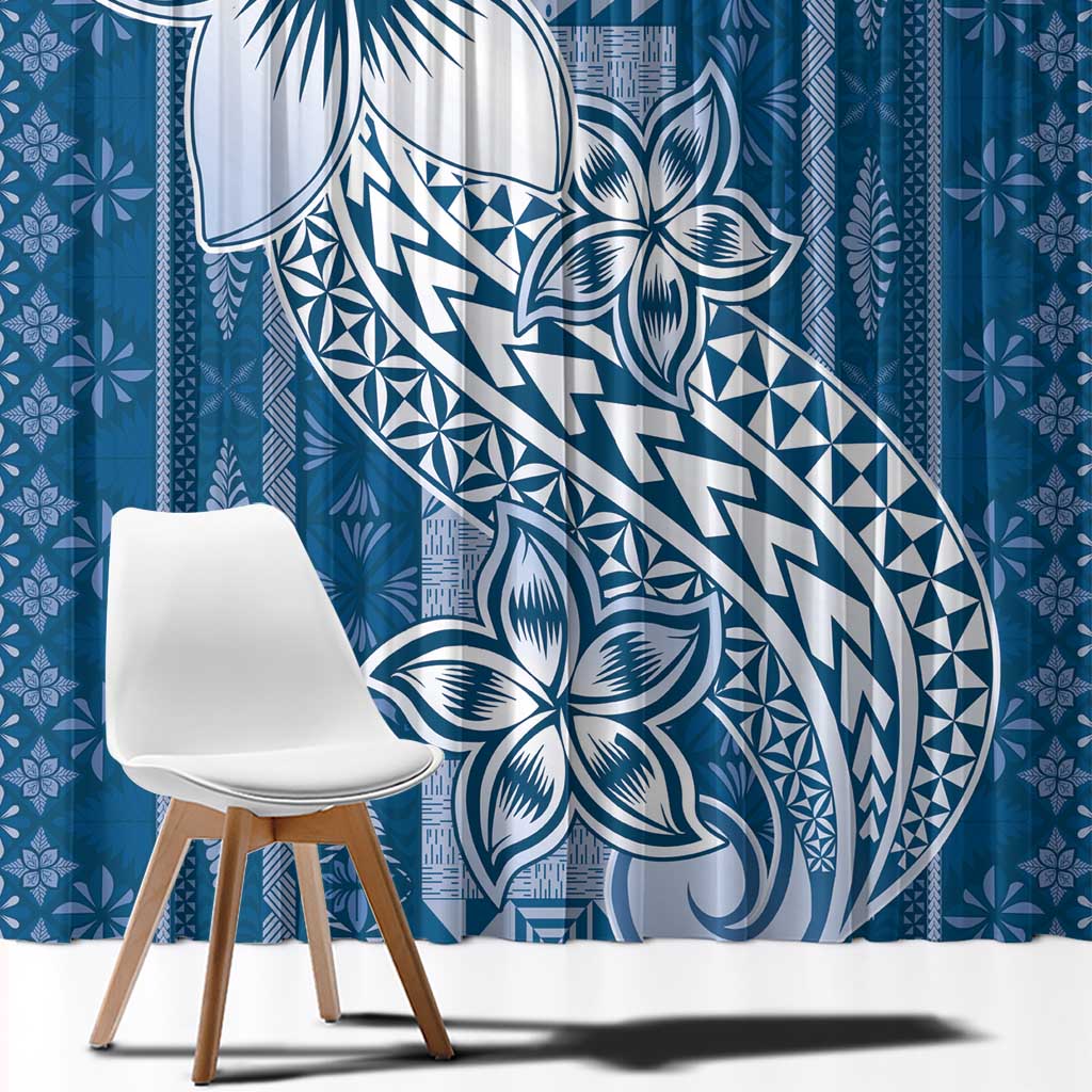 Tonga Kupesi Ngatu Window Curtain Vintage Blue Plumeria