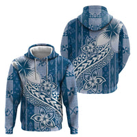 Tonga Kupesi Ngatu Zip Hoodie Vintage Blue Plumeria