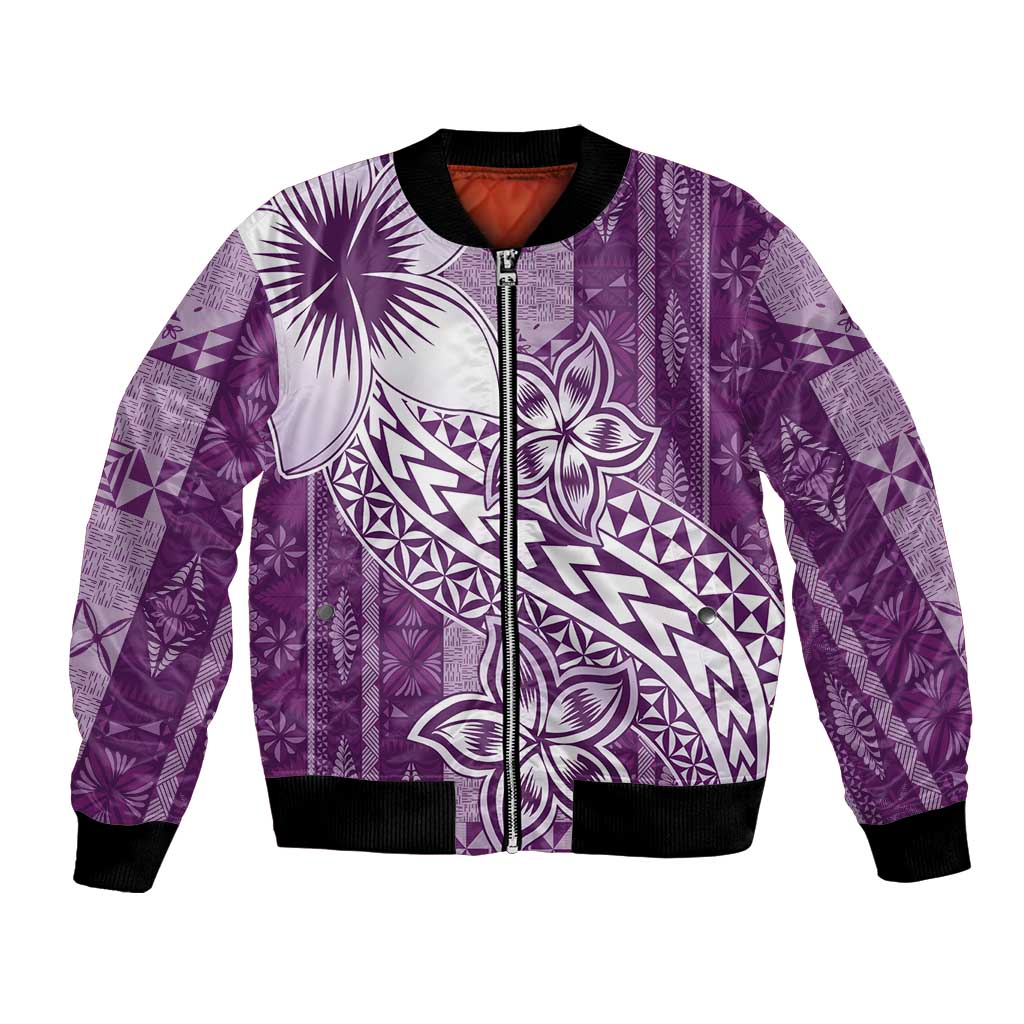 Tonga Kupesi Ngatu Bomber Jacket Vintage Purple Plumeria