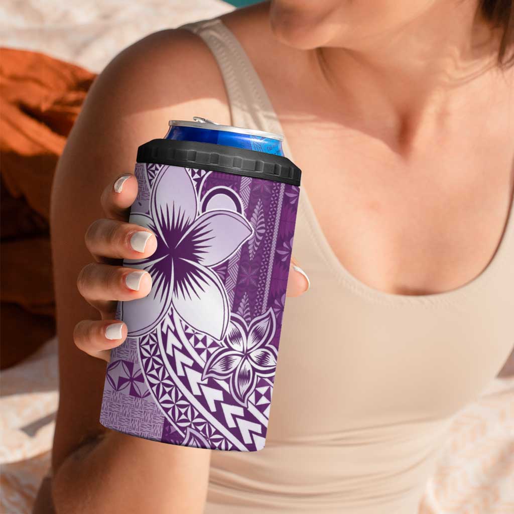 Tonga Kupesi Ngatu 4 in 1 Can Cooler Tumbler Vintage Purple Plumeria